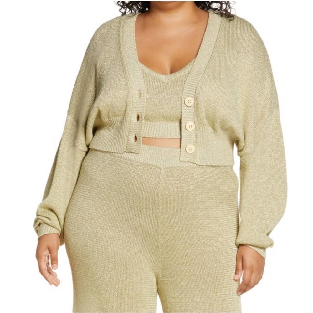 🌺 Mix & Match 3/$95 🌺 Open Edit Metallic Gold Knit Cropped Cardigan